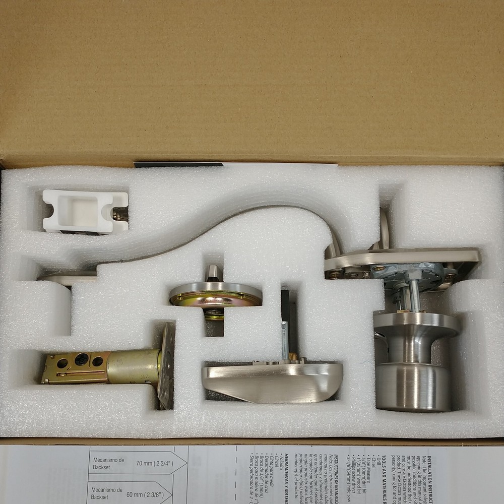 Single Cylinder Front Door Handle Sets with Cove Knobs, Satin Nickel, 3 keys