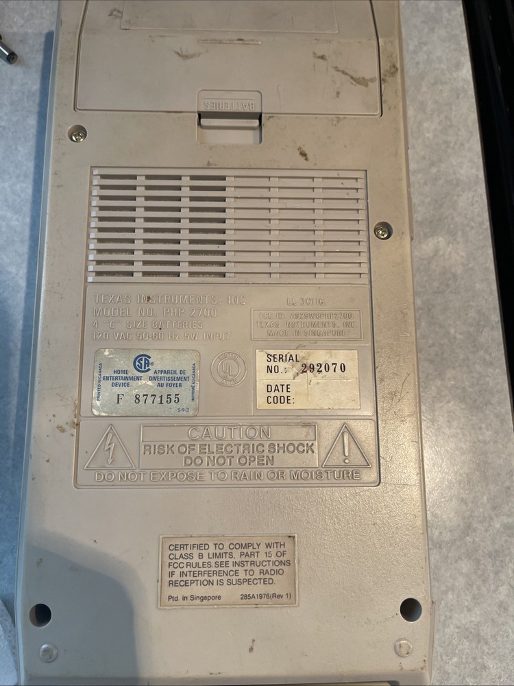 Texas Instruments Program Recorder Model PHP2700 1982 Portable Cassette Player