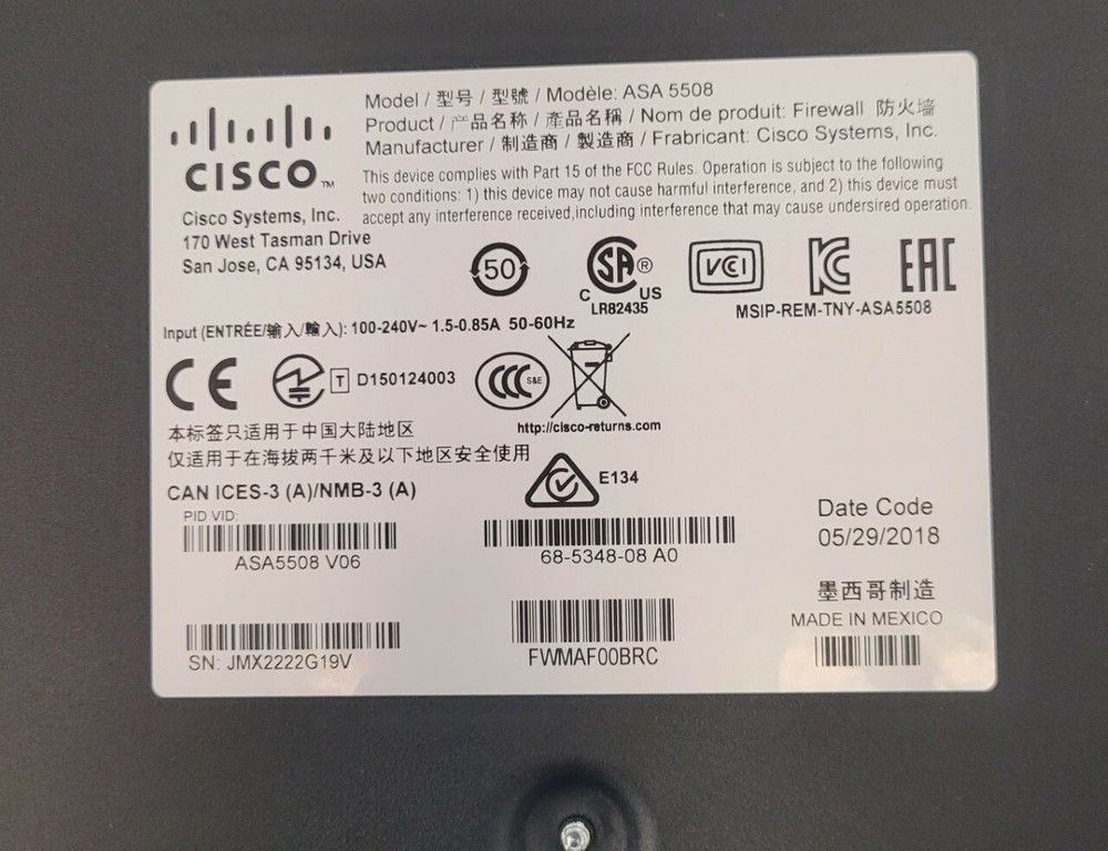 Cisco ASA 5508-X Firewall Adaptive Security Appliance open box