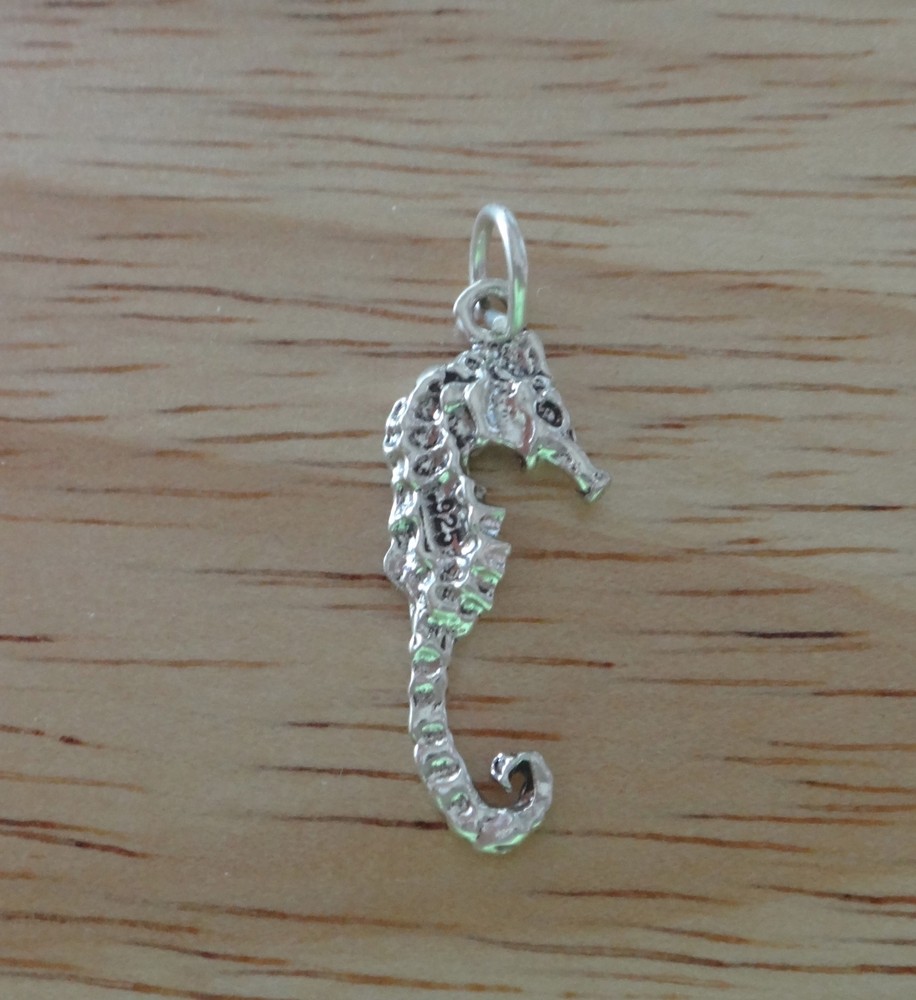 Sterling Silver 3D 20x9mm Fish Shell Beach Medium Seahorse Charm