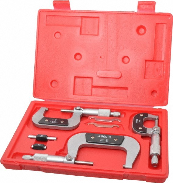 0 to 3" Range, 3 Piece Mechanical Outside Micrometer Set 0.0001" Graduation, ...