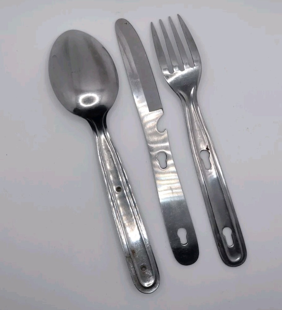 Vintage Camping Silverware Set Stainless Steel Interlocking