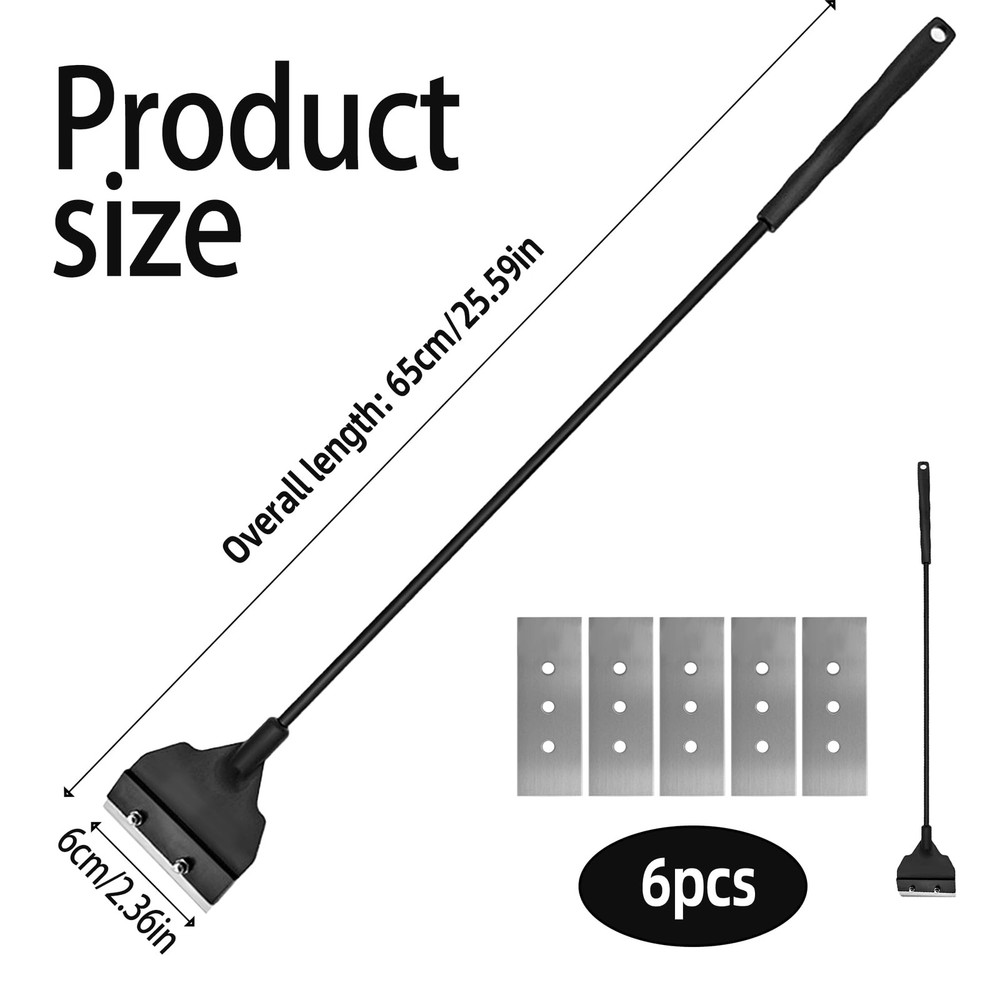 Aquarium Algae Scraper, 25.59 inch Length, 6 Replaceable Blades, Black