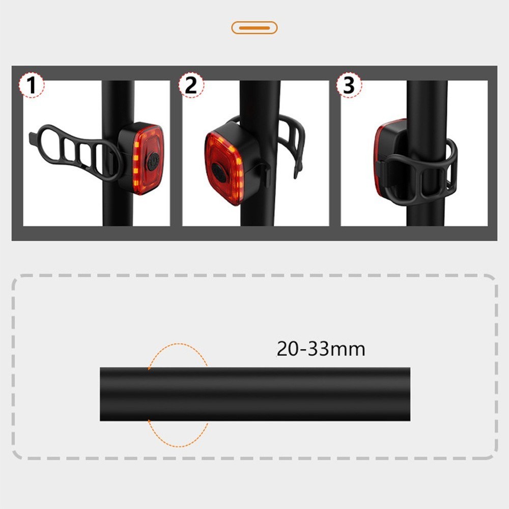 Shockproof Bicycle Tail Light 300mAh with Multiple Brightness Settings
