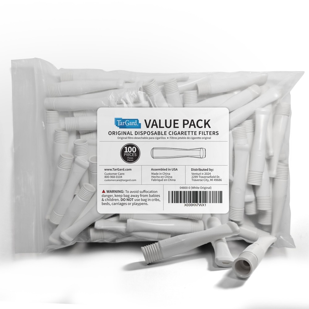 TarGard Original Cigarette Filter - White Color - 100 Count Bulk Bag