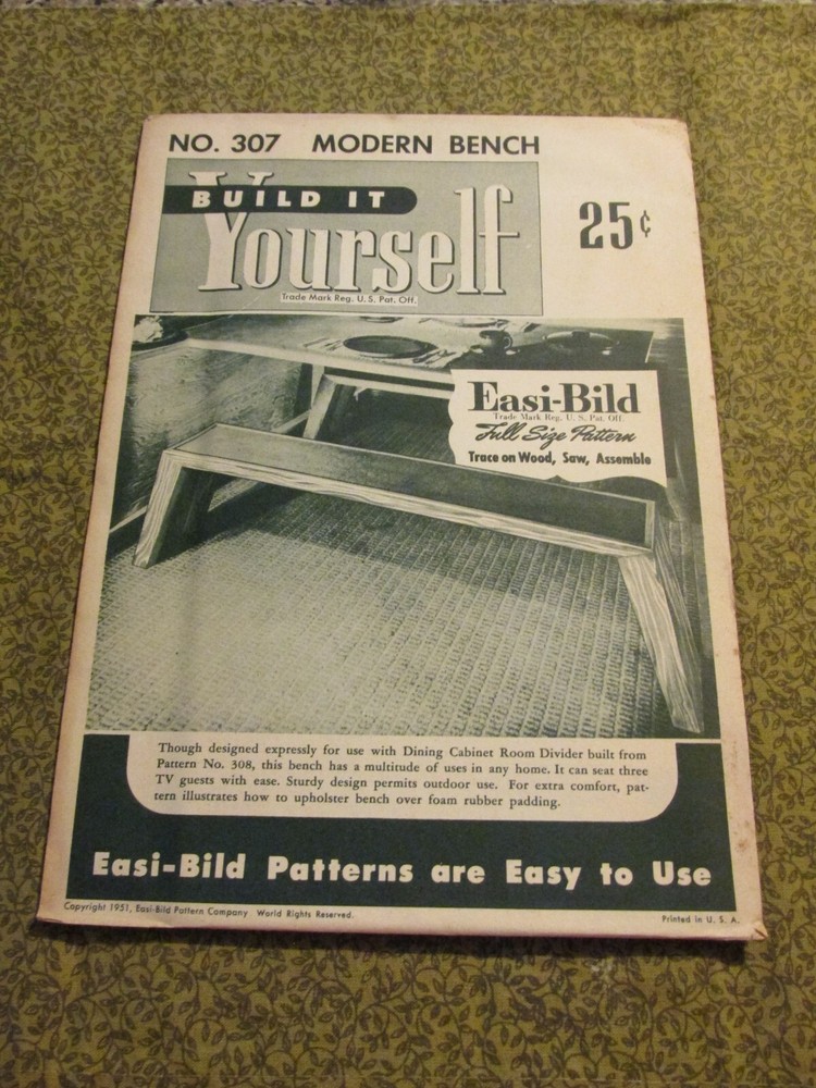Easi-Bild Build It Yourself PATTERN COMPLETE  NO. 307 Modern Bench