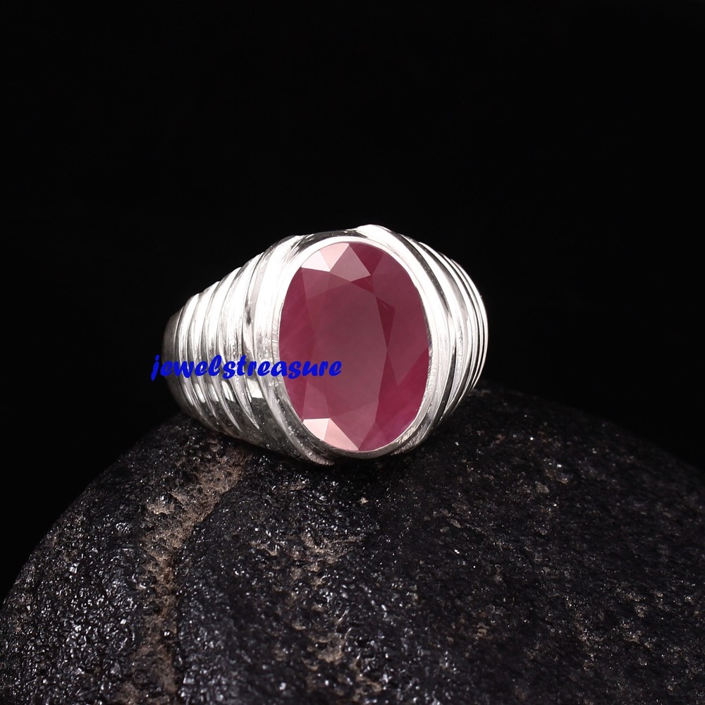 Natural Ruby Gemstone with 925 Sterling Silver Ring for Men's #J833