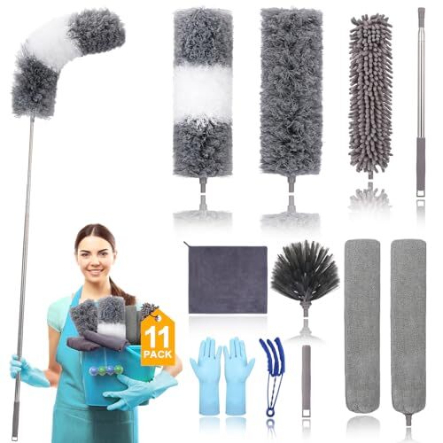 Microfiber Extendable Feather Duster (11pcs) with 100" Extension Pole,