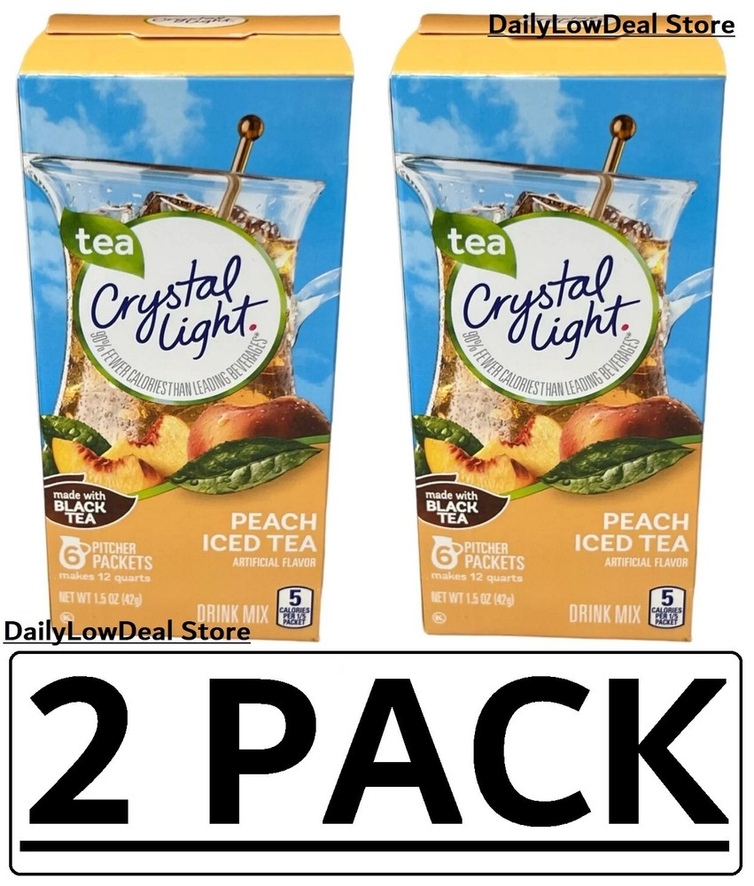 2 PACK - Crystal Light Peach Iced Tea Drink Mix Pitcher Pack 1.5 oz EACH