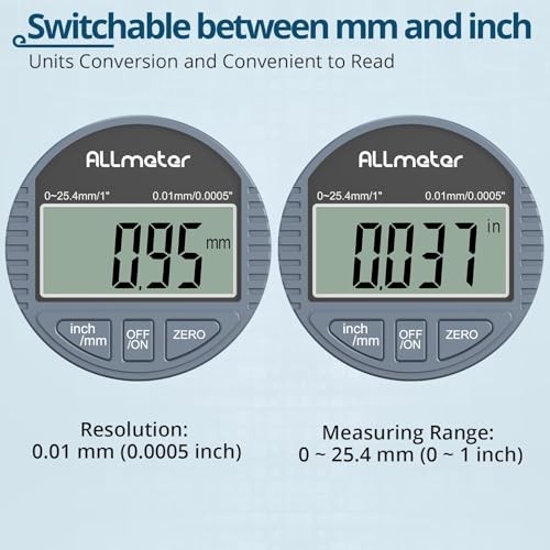 Large LCD Display - 0-1" (0-25.4mm) Dial Indicator - 0.0005" Dial Range