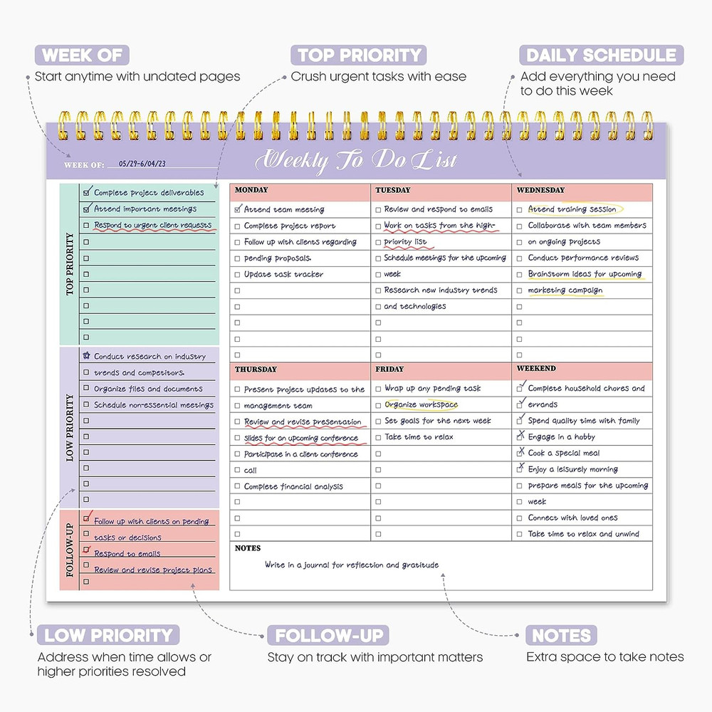 Weekly to Do List Notepad with 52 Undated Sheets（8.5"×11"）- Weekly Desk Planner