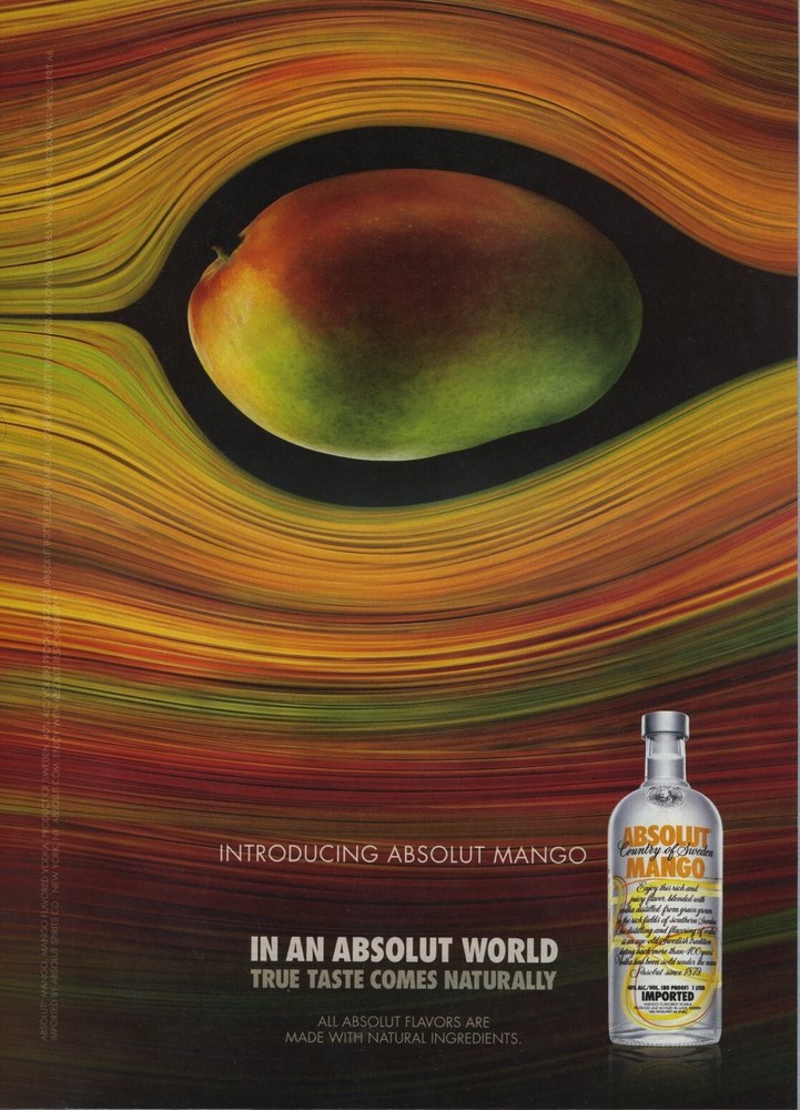 2009 Vintage Magazine Page Ad Absolut Mango Vodka