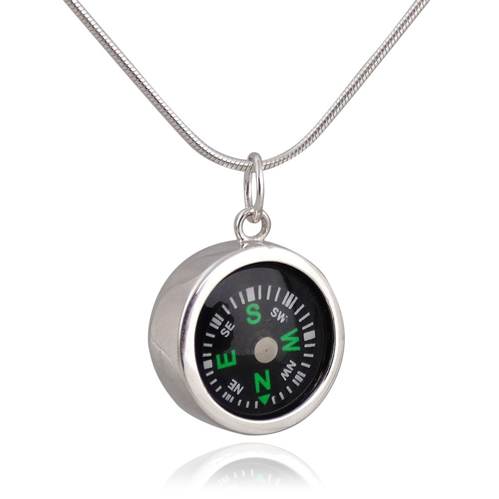 Round Working Compass Necklace - 925 Sterling Silver -Charm Pendant Direction SN