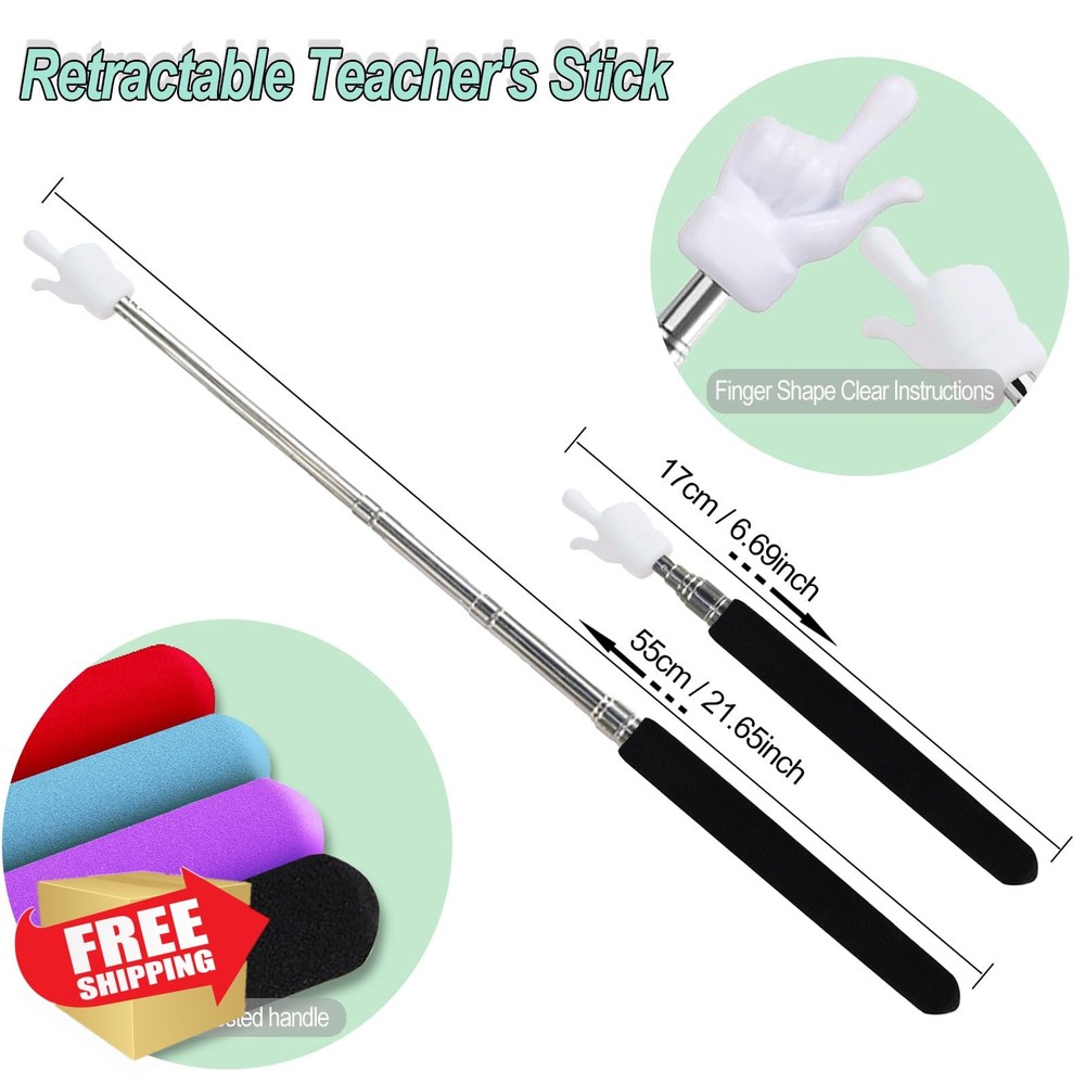 HungGato 2pc Retractable Teacher Pointer Stick Black
