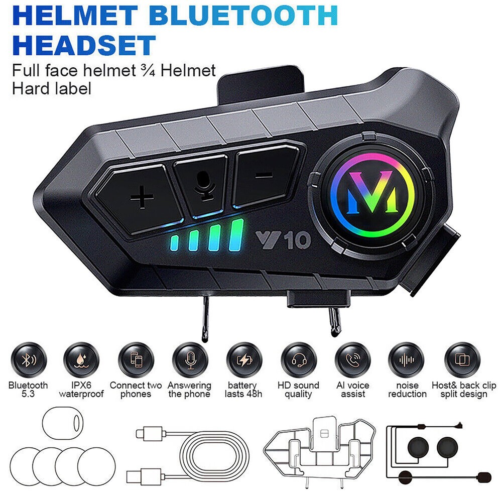 Waterproof Bluetooth 5.3 Bilateral Stereo Wireless Motorcycle Helmet Headset