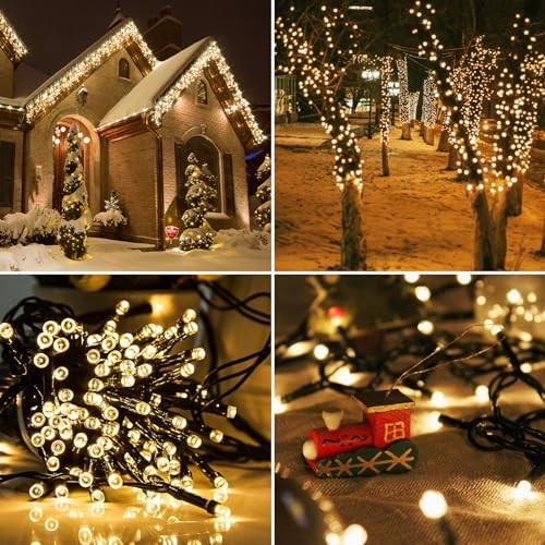 Solar String Lights for Outside, 2 Pack 200 Led Solar 145ft Warm White