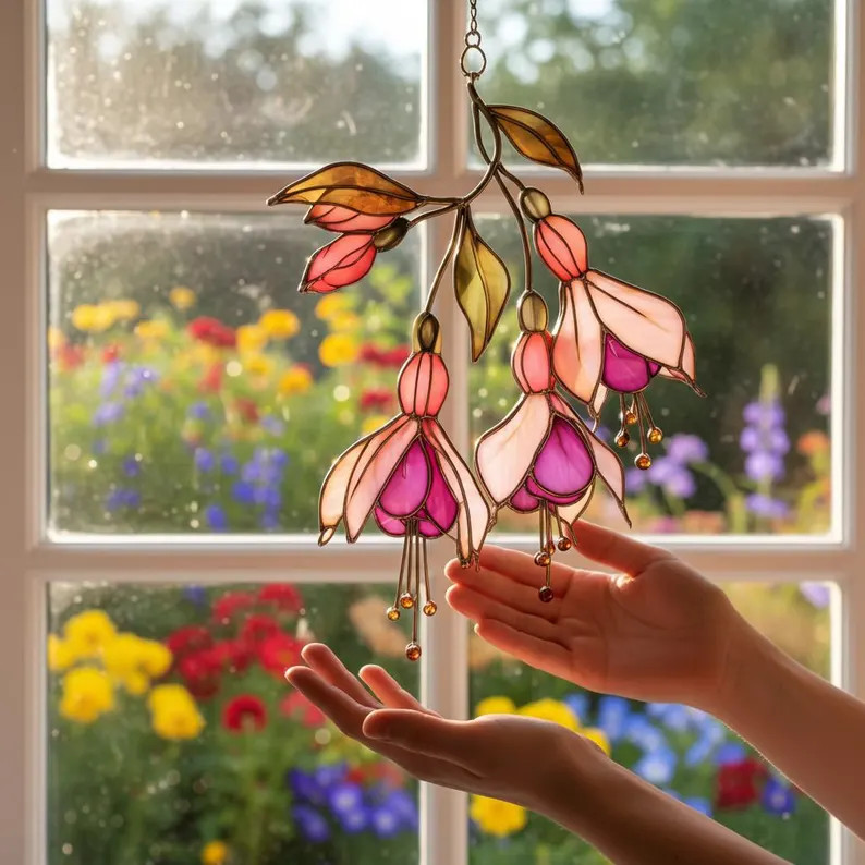 Fuchsia Flower Pink Suncatcher Acrylic Window Decor Gift