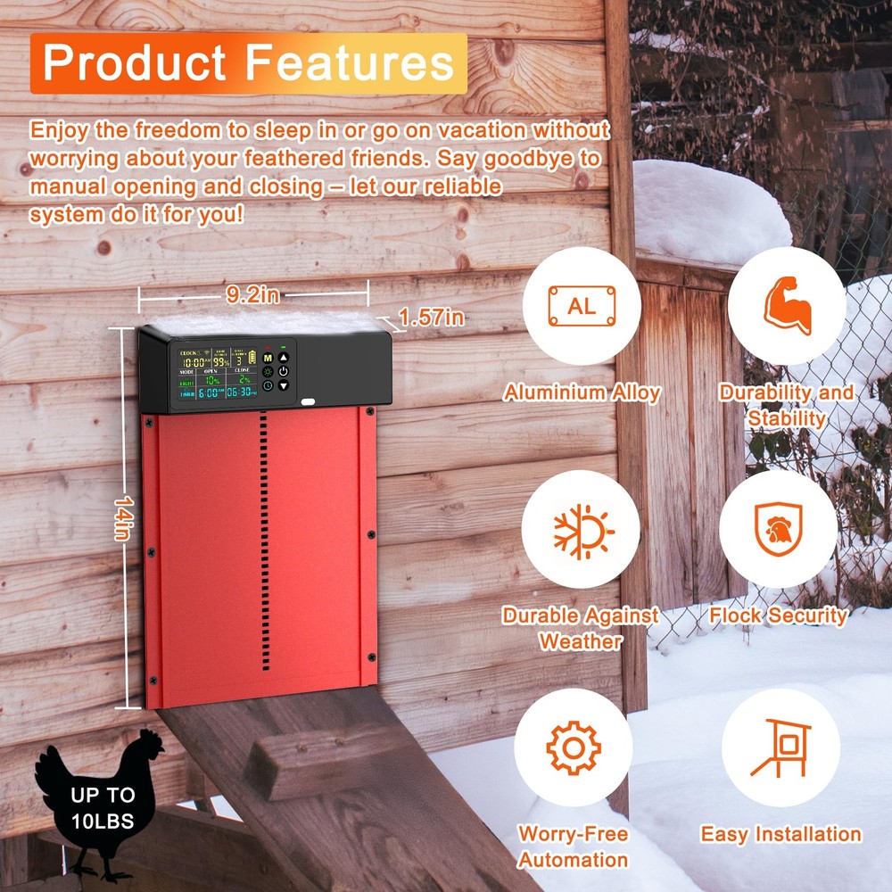 Chicken Coop Door Solar Powered with Programmable Remote Control, Automatic A...