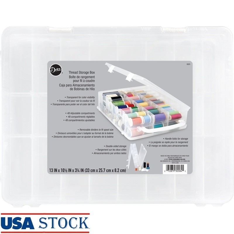 48 Spool Double-Sided Thread Storage Box Organizer W/ Removable Dividers New