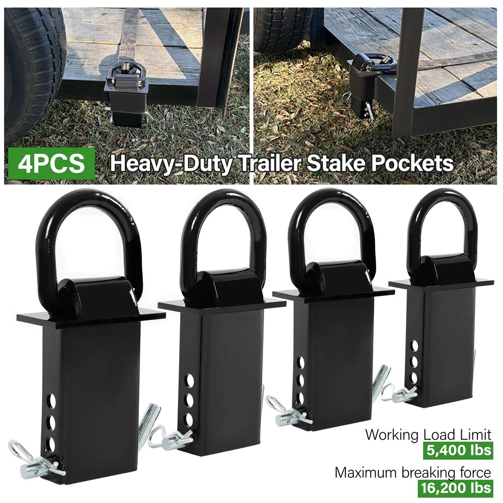 Heavy Duty 4 Pack Trailer Adjustable Stake Pocket D-Ring Zinc 2”×4" 16200LBS