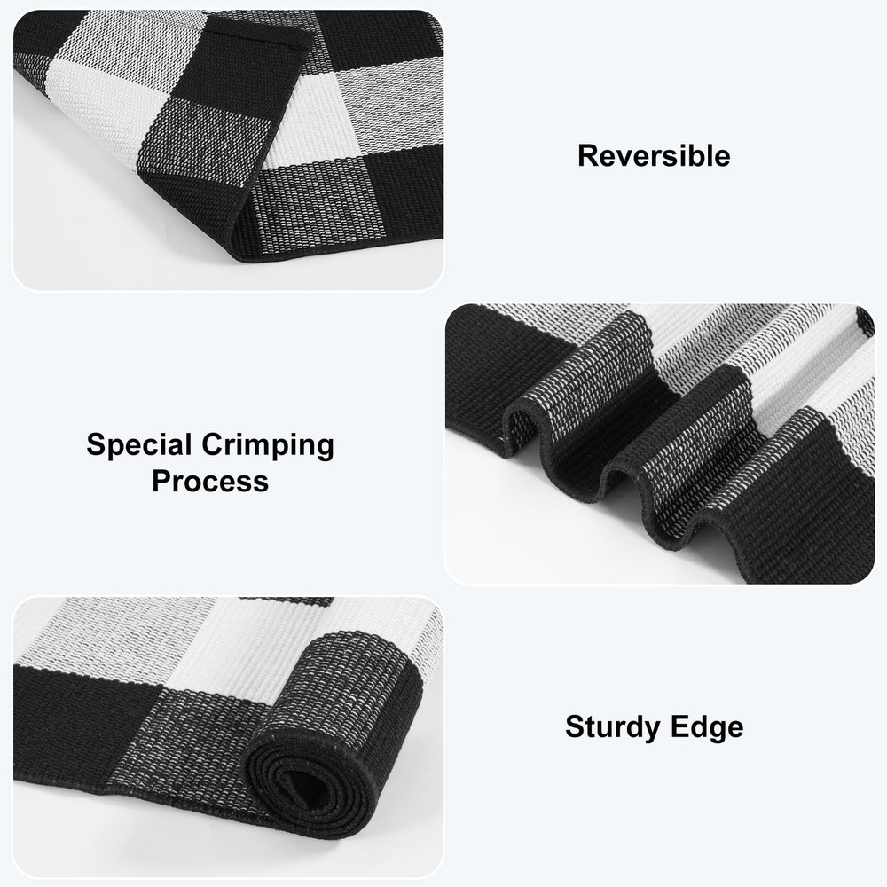 KIMODE Buffalo Plaid Outdoor Checkered 2' x 4'3" (Rectangular), Black/White