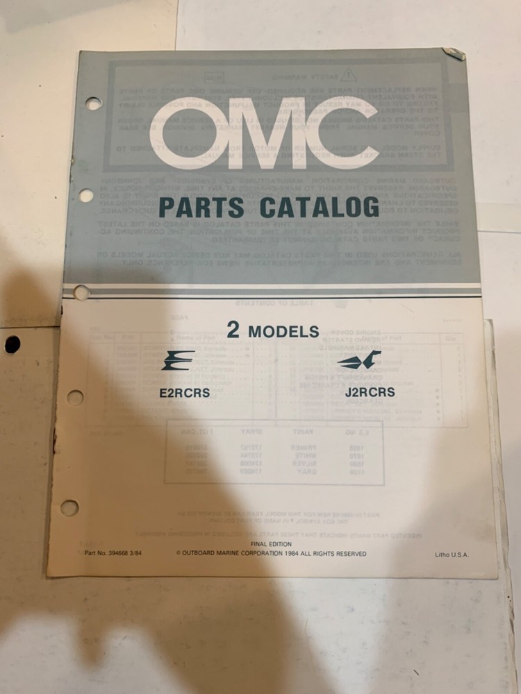 OMC Model E2RCRS J2RCRS, Parts Catalog 1984
