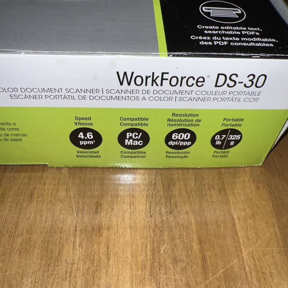 NEW Epson WorkForce DS-30 Portable Color Document Scanner
