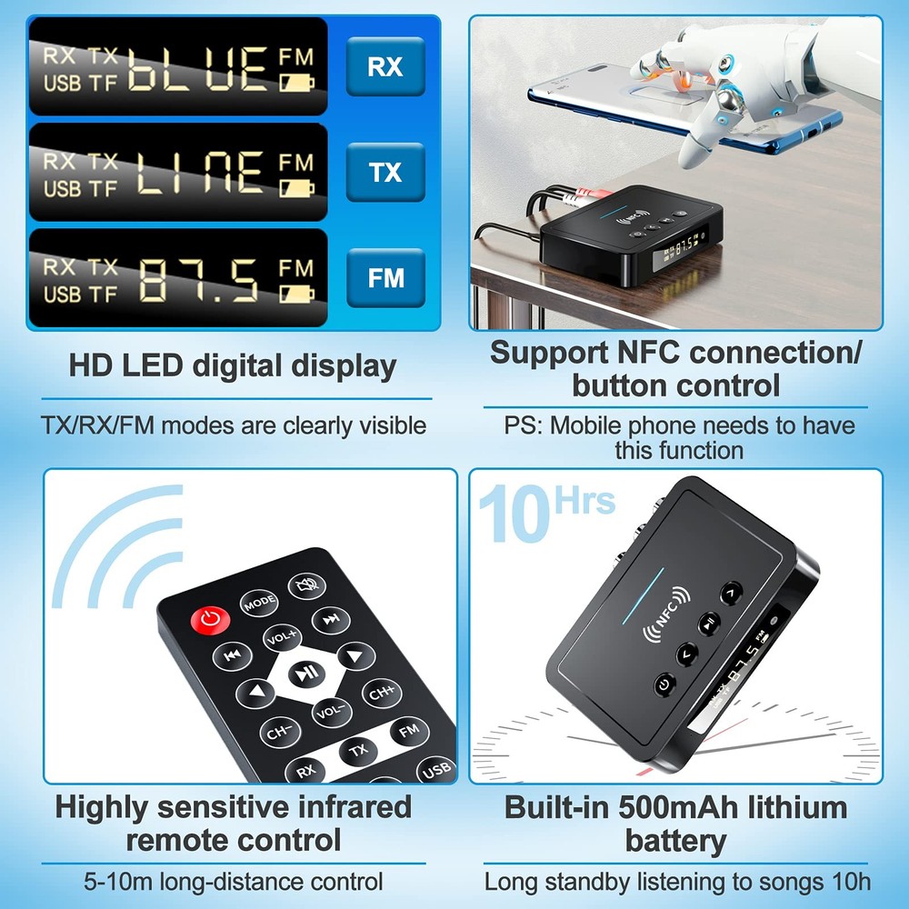 Bluetooth 5.0 Transmitter Receiver Adapter Audio 3 in 1 Bluetooth Audio Adapt...