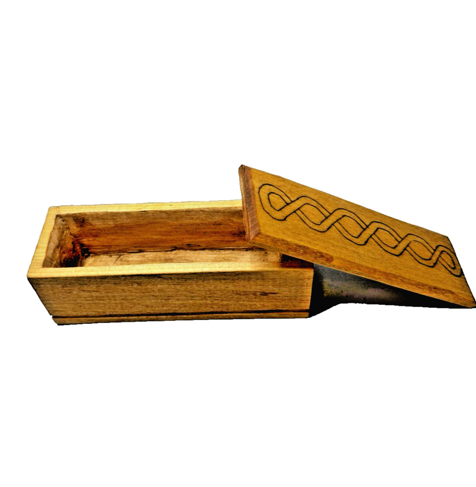 Handcrafted Rectangular Decorative Wood Box with Geometric Pattern Lidded