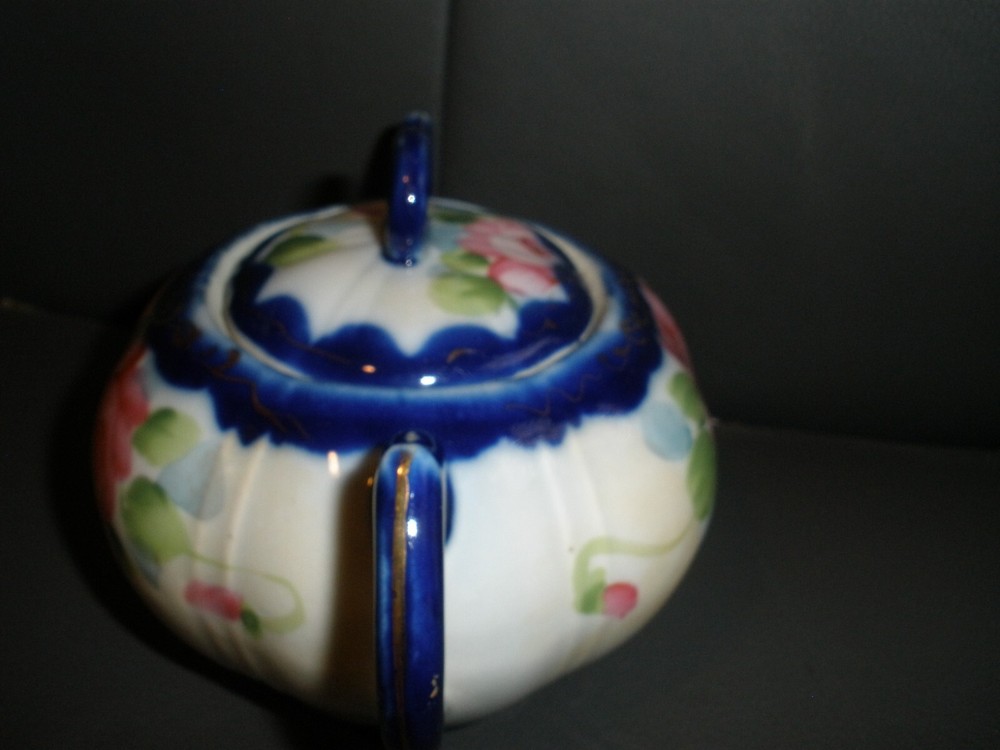 Nippon Hand Painted Floral Double Handle Sugar Bowl with Lid