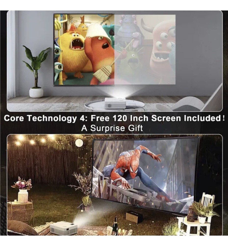 Wifi Projector LCD LED USB Bluetooth high definition With 120” Screen Portable