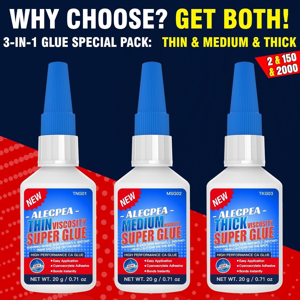2/150/2000 CPS (Thin/Medium/Thick) CA Clear/2CPS+150CPS+2000CPS, 20g/1Pack