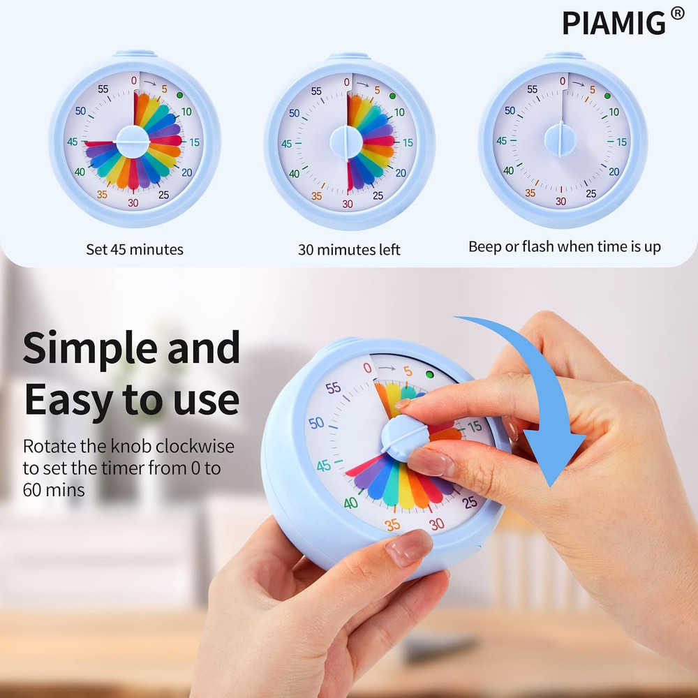 Visual Timer, 60-Minute Countdown Timer for Kids and Adults with Adjustable Volu