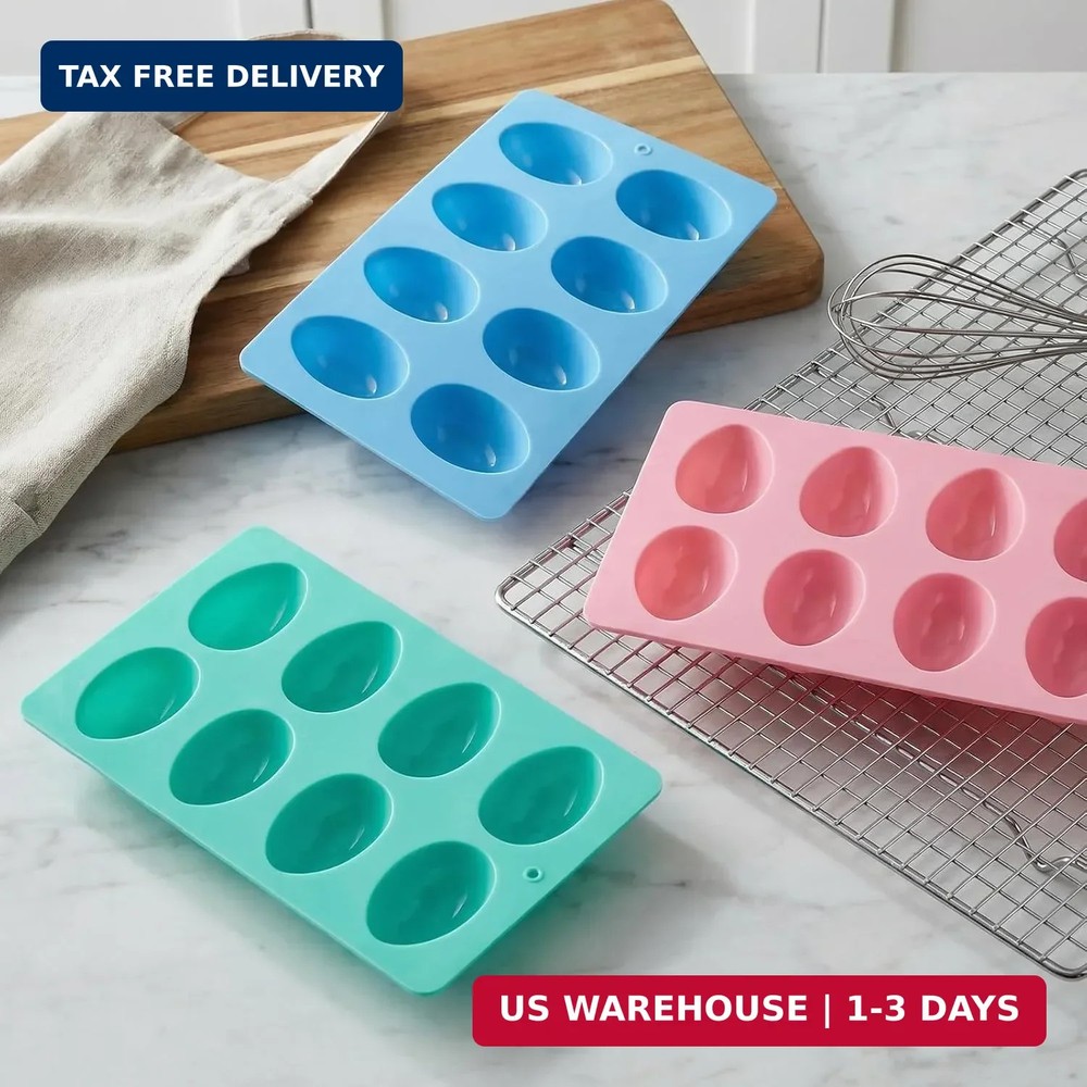 3 Pack 3D Easter Egg Silicone Molds, 8 Cavity Egg Shape Non-stick Baking Mold...