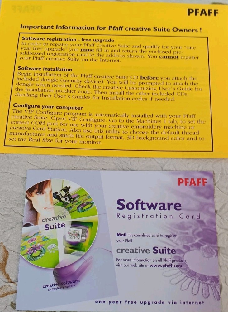 Pfaff PC CREATIVE SUITE Software W/DONGLE HTF 4 WINDOWS Gently Used Orig $2000.