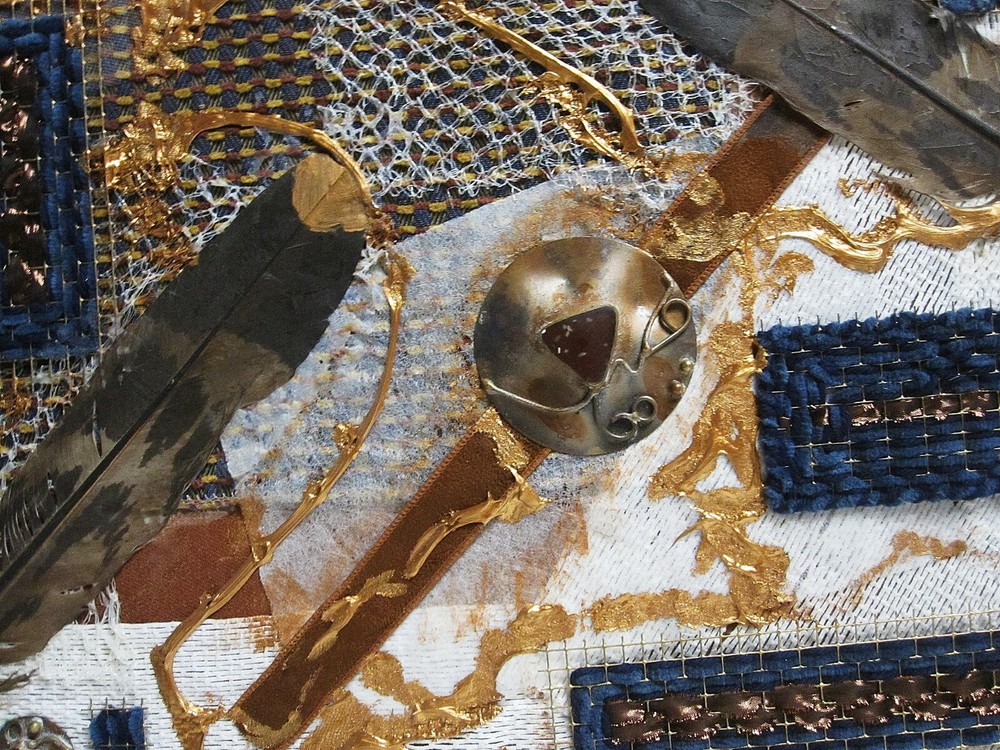 Abstract Mixed Media Cloth on Board with Copper Tones by J. Moore