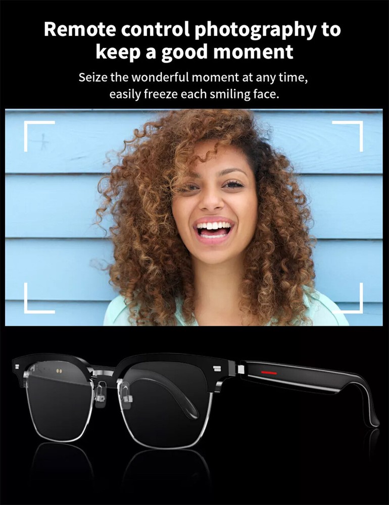 Smart Glasses Polarized Sunglass Audio Mic Speakers Bluetooth Call Remote Camera