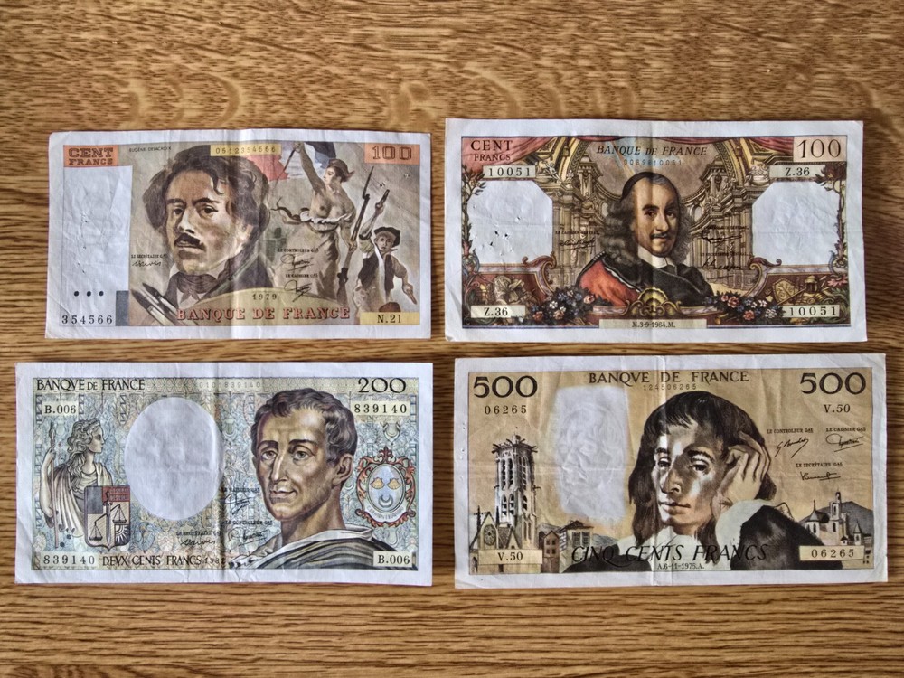 Set of 4 Classic French Banknotes