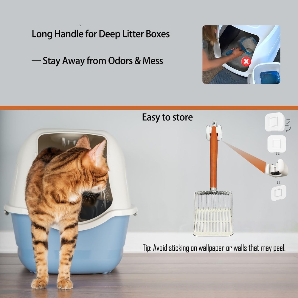 TabifurKitc Designed for Deep Litter Boxes, Long Handle Metal Cat Litter Scoo...