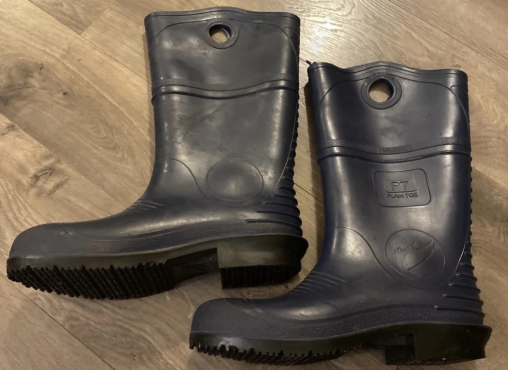 Boot Plain Toe Cleated Boot Pull On Rubber 16” Blue Men's Sz 13 Made In USA EUC