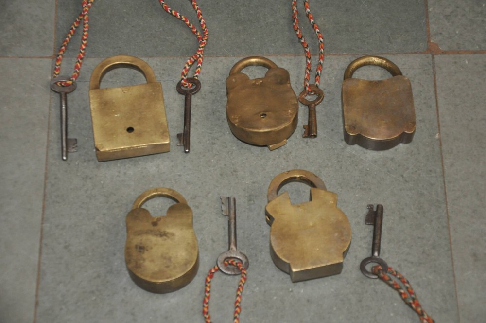 5 Pc Vintage Different Brands Brass Handcrafted Solid Padlocks