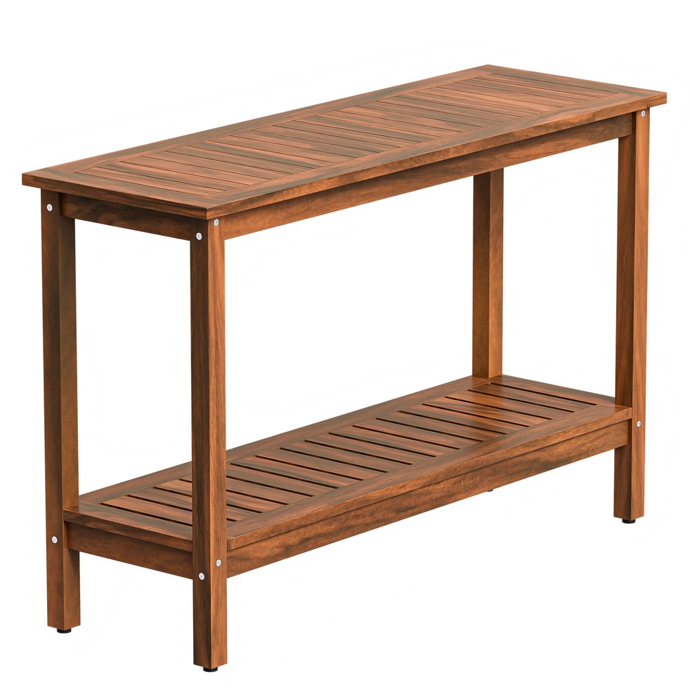 2-Shelf Console Table 48" Patio Side Accent Table Multifunctional w/Foot Sliders
