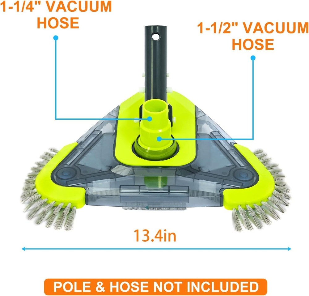 Upgrade Your Pool Cleaning - Triangular Vacuum Head with Side Brush & 2 Adapters