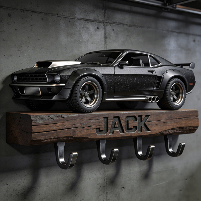 Personalized Car Key Holder Wooden Flat 2D Wall Hooks