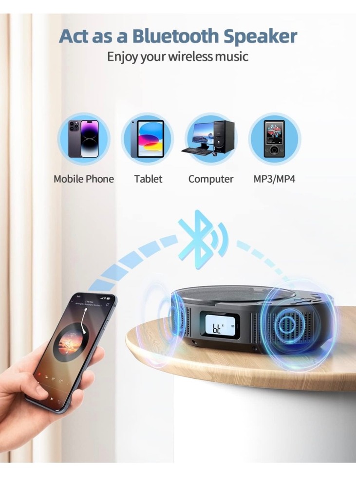 CD Player Portable, FELEMAN Upgraded 2 in 1 Portable CD Player & Bluetooth Speak
