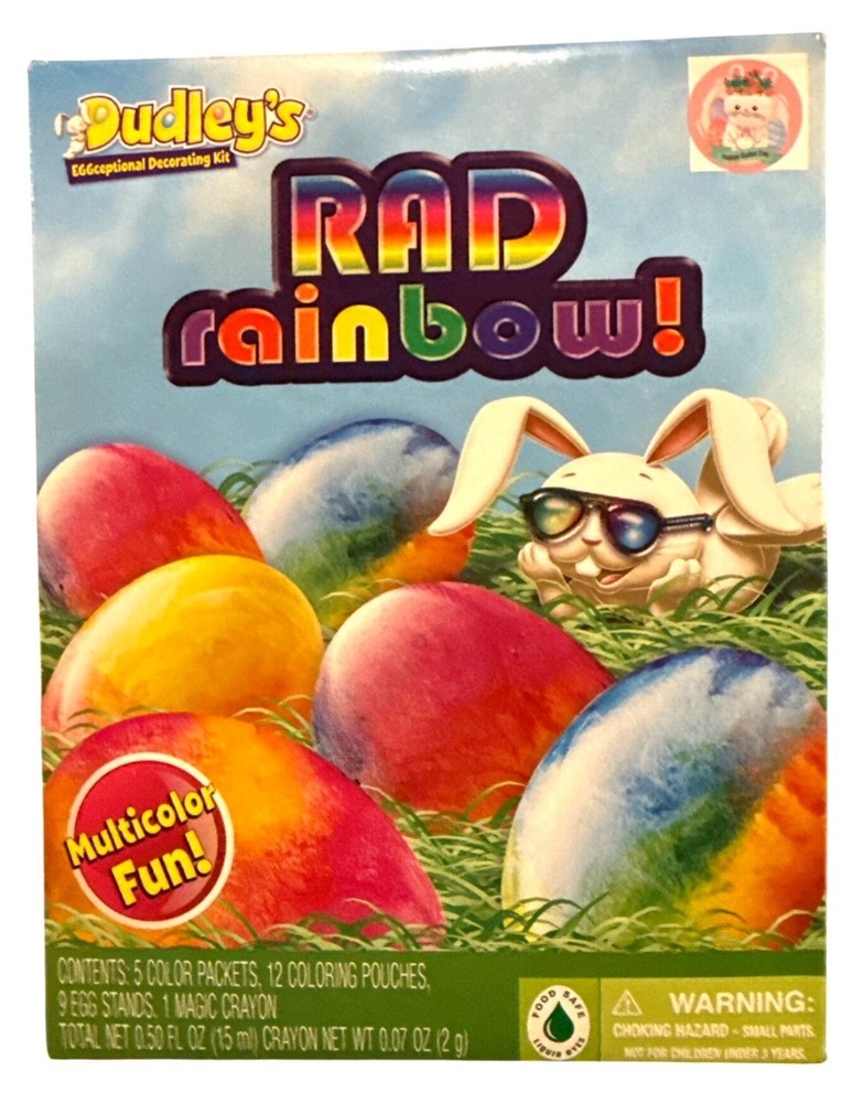 DUDLEY'S Rad Rainbow Easter Egg Decorating Kit Color Packets + Pouches + Stands+
