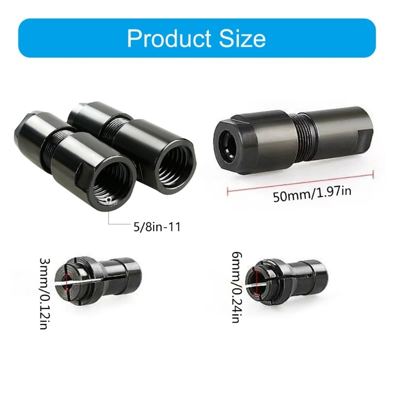 Grinder Tool Adapter Set Including 3mm 6mm Collets for 5/8"-11 Threaded Tool