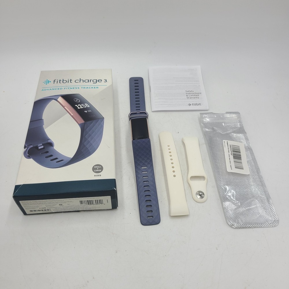 Fitbit Charge 3 Activity Tracker Blue/Gray and white bands