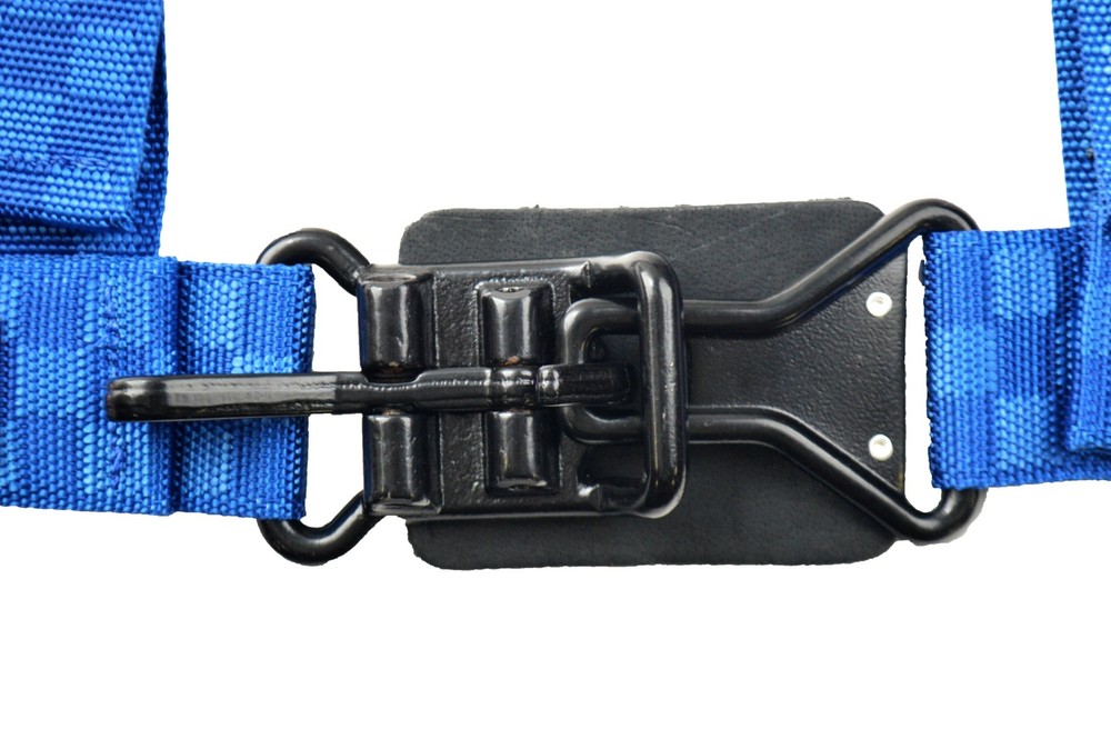 RACERDIRECT 2" LATCH & LINK FLOOR MOUNT HARNESS 3 PT PULL UP BLUE CHECKERBOARD