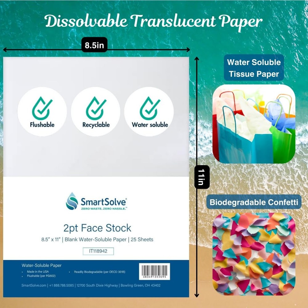SmartSolve 2 pt. Water-Soluble Bio-Based Paper | Dissolves Quickly in Water |...